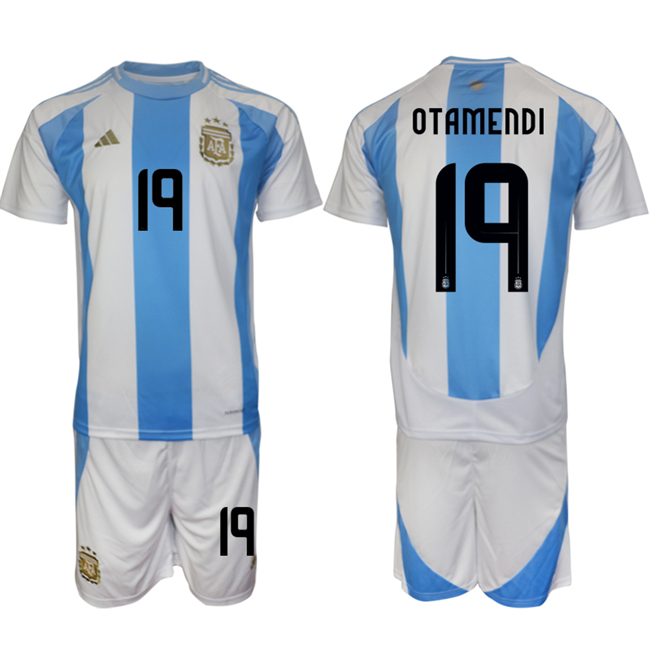 Men's Argentina #19 Nicolás Otamendi White/Blue 2024-25 Home Soccer Jersey Suit